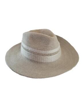 BCBG Generation Beige Soft Woven Fedora Wide Brim Packable